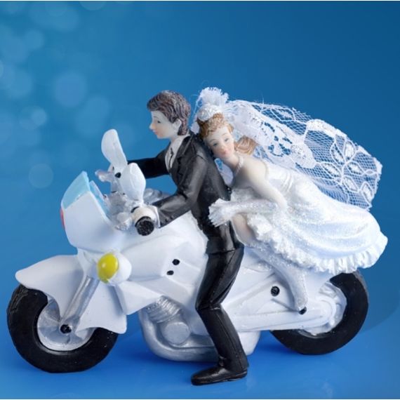 Figurine Mariage du Couple de Mariés sur Moto 12 cm - Badaboum