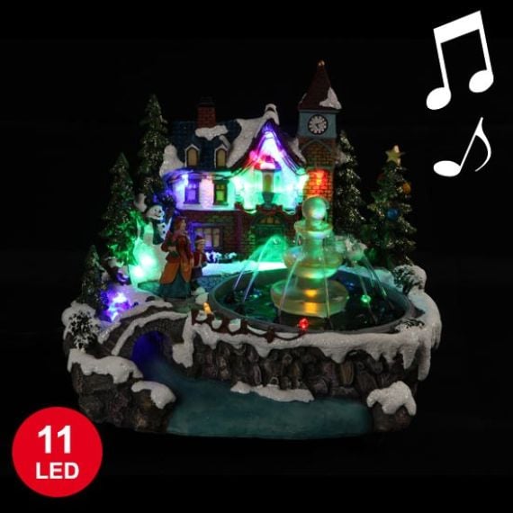 Vente Village de Noel Miniature de la Fontaine Musical avec 11 LED