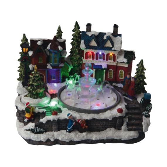 Vente Village de Noel Miniature de la Fontaine Musical avec 11 LED