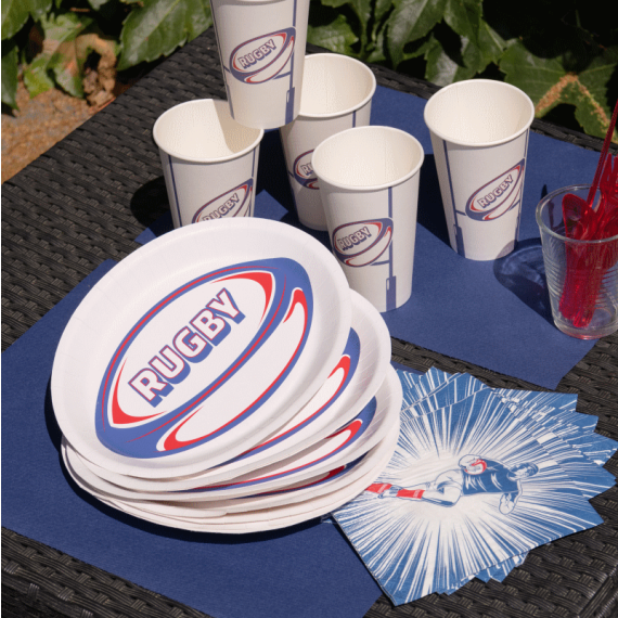 Assiette carton Rugby 25cm, vaisselle jetable pas cher - Badaboum