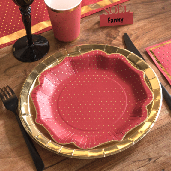 Assiette jetable Blanche et rose gold - Joyeux Noel X10