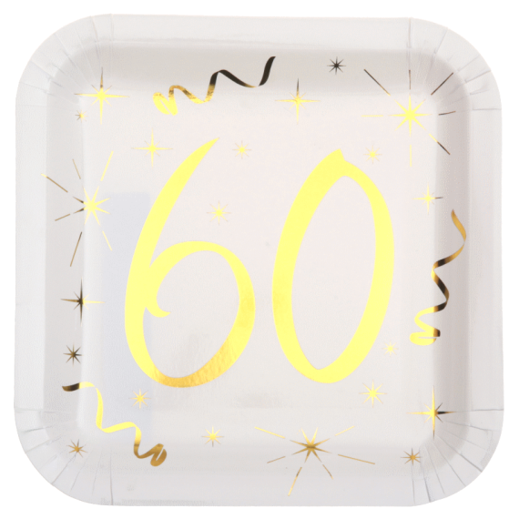 Assiettes jetables en carton Anniversaire 60 ans OR - Deco