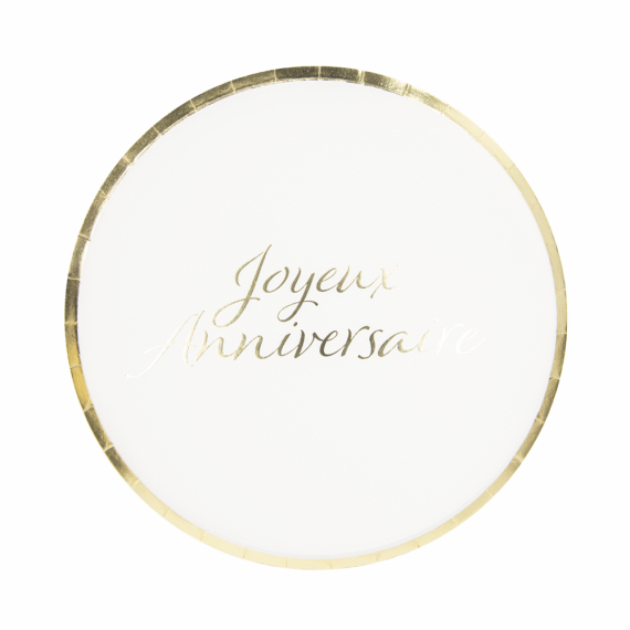 Assiettes dorées Joyeux Anniversaire - Vaisselle Jetable - Badaboum