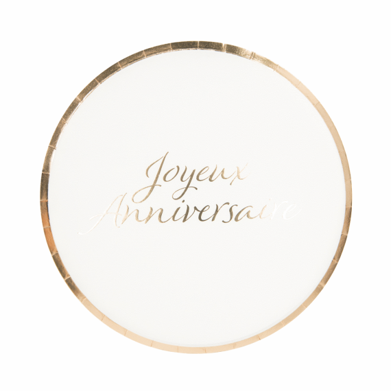 Assiette en carton Joyeux anniversaire Rose gold, vaisselle jetable -  Badaboum