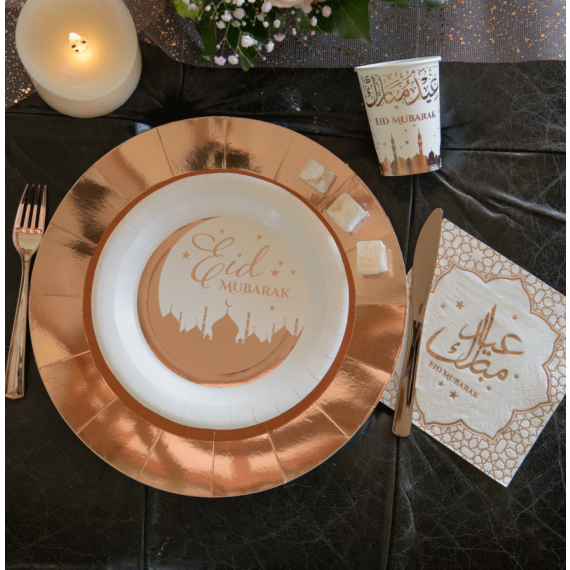 Assiette jetable Blanche et rose gold - Joyeux Noel X10