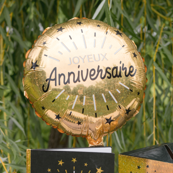 BALLON GÉANT ROND BIO ANNIVERSAIRE 80CM OR