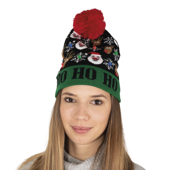 Bonnet de Noël à pompon multicolore homme