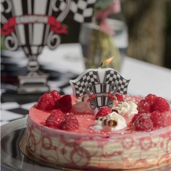 Bougie D'Anniversaire Chiffre 8 Sur Thème Course - Décoration Gâteau Rouge Noire Blanche - 6 Cm, Bâton 7 Cm