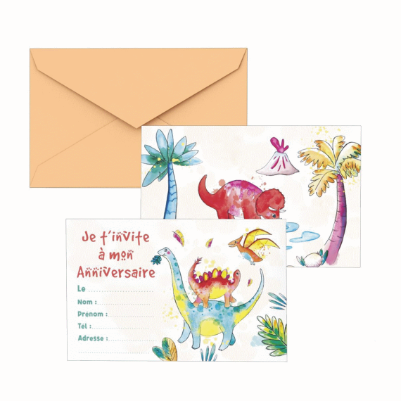 Cartes d'invitation Dinosaure - Lot de 6