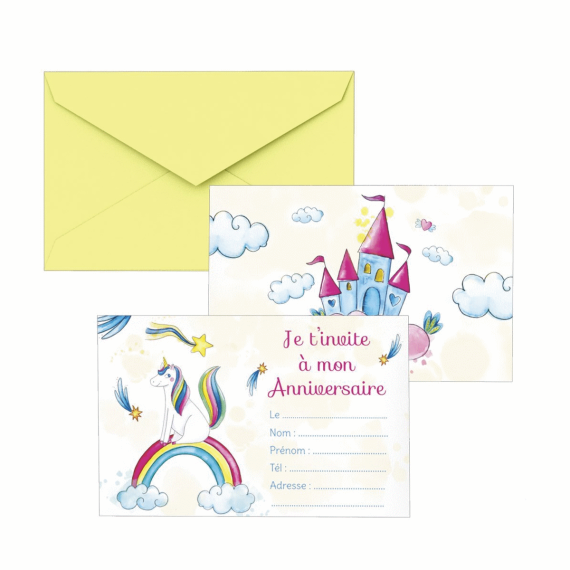 Carton Invitation Licornes x8pcs, decoration de table pas cher - Badaboum