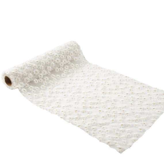 Chemin De Table Noël Crème/Blanc Avec Broderie Or Et Cloches | Découpe Dentelle, Polyester, 40 Cm De Large