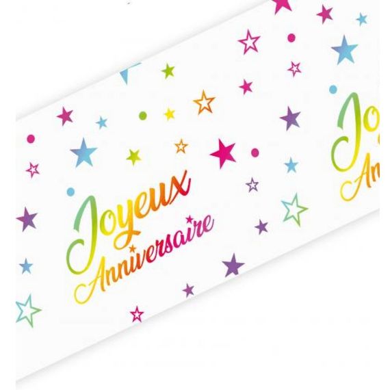 Chemin De Table Anniversaire Enfant - Motif Pois, Ballons, étoiles - 33x180 Cm, Tissu Lin - Décoration De Fête Réutilisable