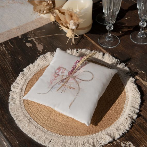 Coussin alliance jute avec lien, decoration mariage - Badaboum