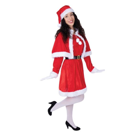 Costume Mère Noël Femme - Robe En Velours Rouge Avec Capuche Et Ceinture, Bordure Fausse Fourrure, Pour Fêtes Et Cosplay