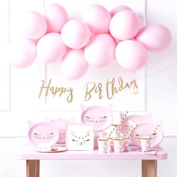 Anniversaire Ballon Rose Kit Guirlande Happy Birthday, Nappe Rose