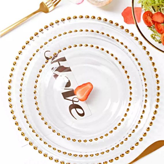 Assiette plastique perle Or, vaisselle jetable - Badaboum