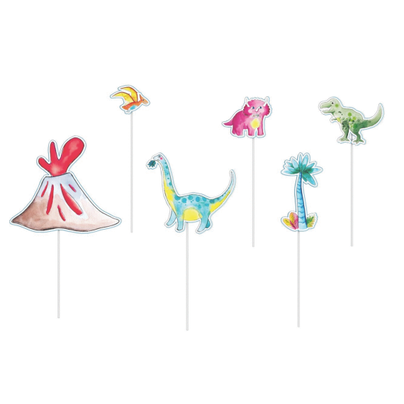 Pique a Gateaux Dinosaures x6pcs, decoration de gateaux pas cher