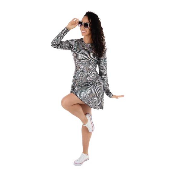 Déguisement robe disco bleue paillette avec gros noeud femme