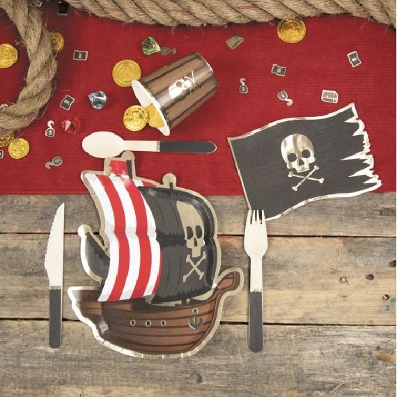 Ovanda – Lot De 20 Serviettes De Table Pirates – Décoration Anniversaire Enfant (garçon/fille) – Motifs Bateau, Perroquet, Carte Au Trésor