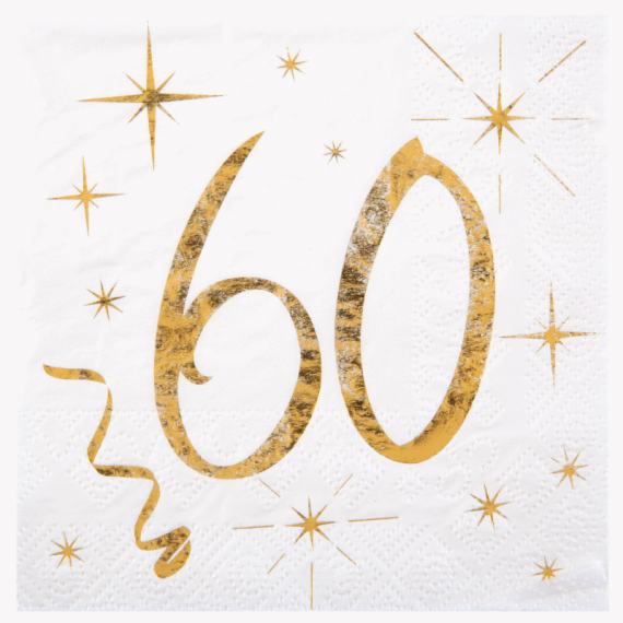 Serviettes en papier Anniversaire 60 ans OR - Deco Anniversaire 60 ans -  Badaboum