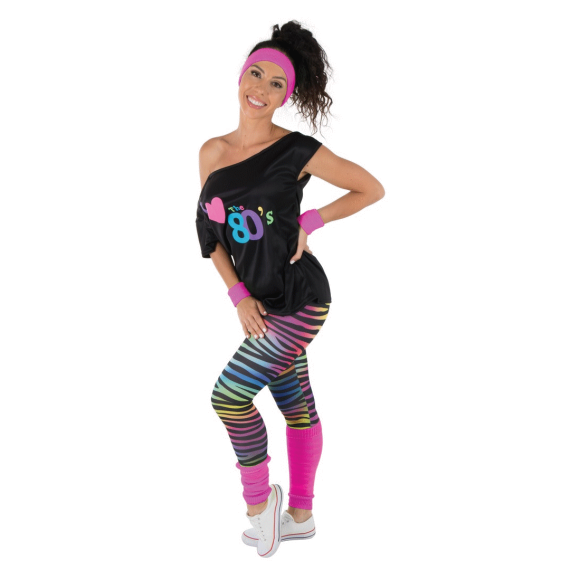 Set Legging Rose Fluo Adulte, deguisement annees 80 pas cher