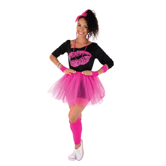 Set Tutu Rose Fluo Adulte Taille Unique, deguisement annees 80 pas