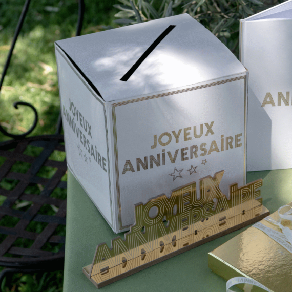 Urne Anniversaire carré Joyeux Anniversaire OR - Deco anniversaire pas cher