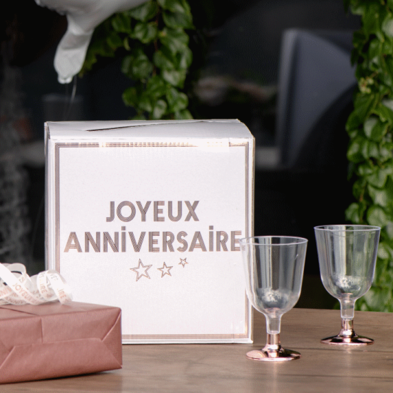 Boite Urne carré Joyeux Anniversaire Rose Gold - deco Anniversaire