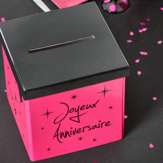 Urne Anniversaire Carrée Fuschia pas cher - Decoration Anniversaire