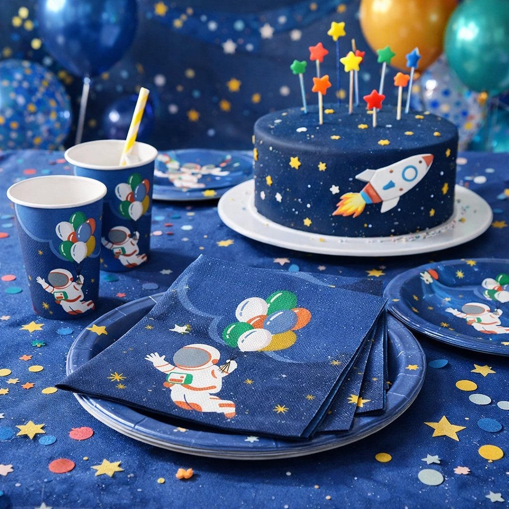 Serviettes Décoration Space 20 Pièces – Thème Fusée Étoiles Astronaute, 33x33 Cm, Idéales Pour Anniversaire Enfant Et Loisirs Créatifs