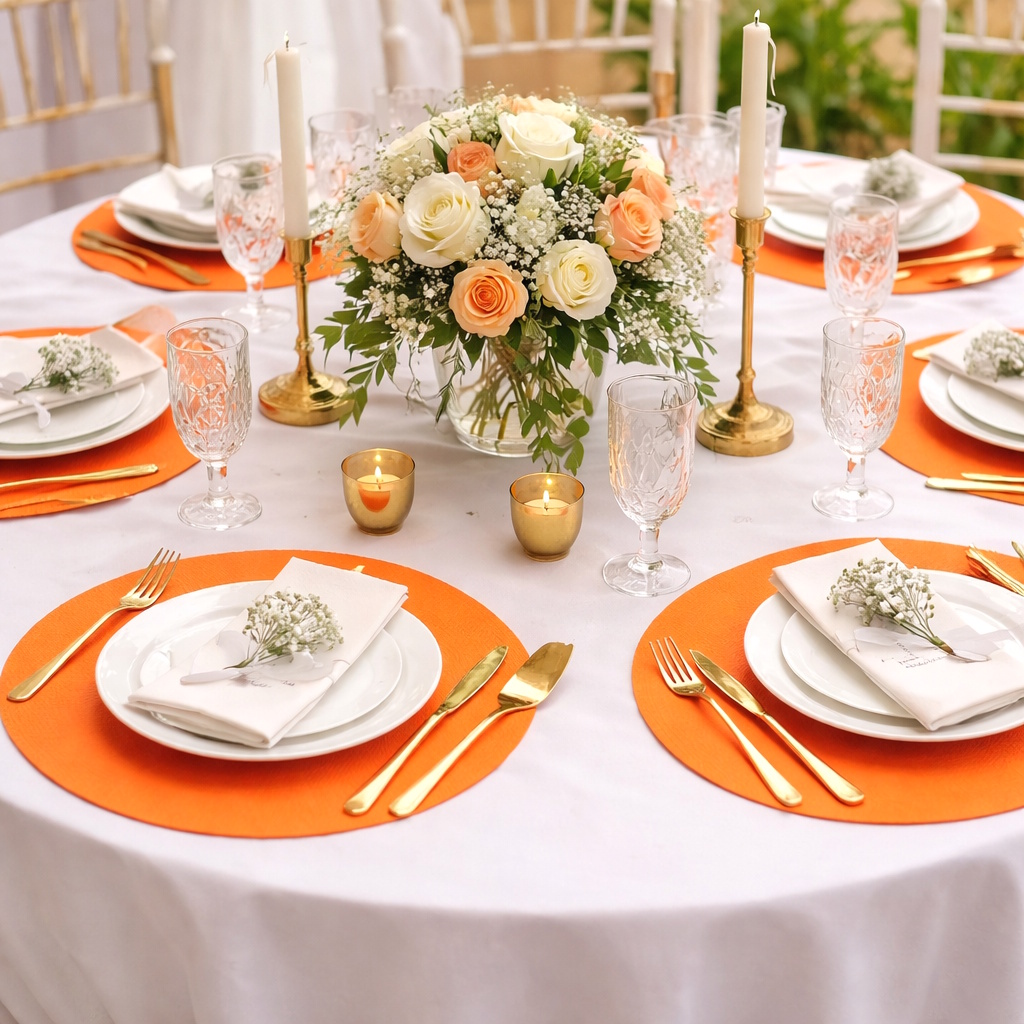 Lot De 8 Sets De Table Et 8 Sous-Verres Ronds En Feutre Rouge Pour Table De Noël Festive