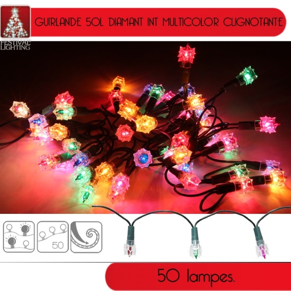 Guirlande Électrique Vintage Noël - 50 Lampes Clignotantes - Multicolore - Intérieur