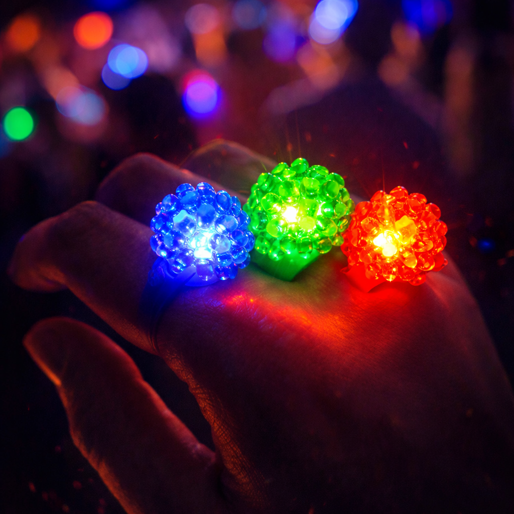 Bague LED Lumineuse Avec 3 Picots Clignotants Multicolores – Bijou Festif Adaptable Pour Soirées Et Événements