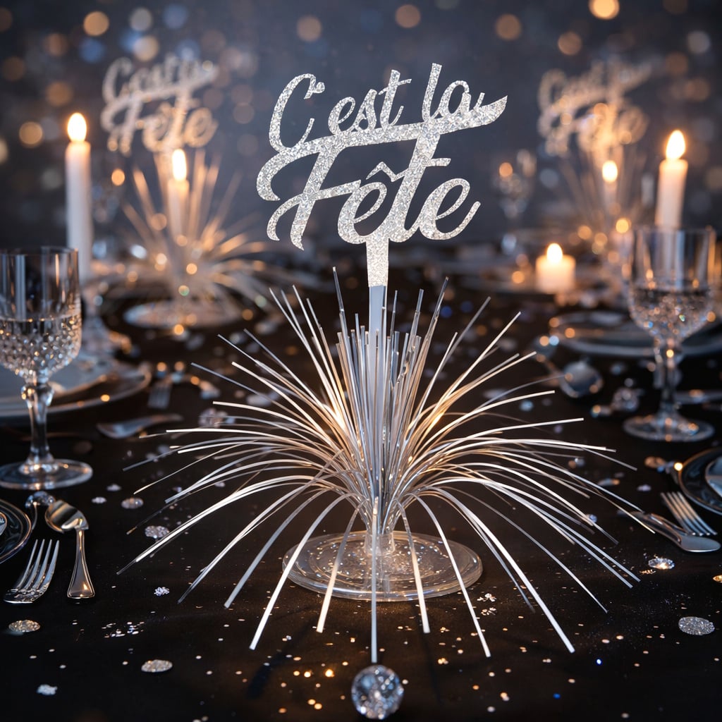 Centre De Table Joyeux Anniversaire 27 Cm – Gerbe D’Étincelles Argentées – Décoration Fête Générique