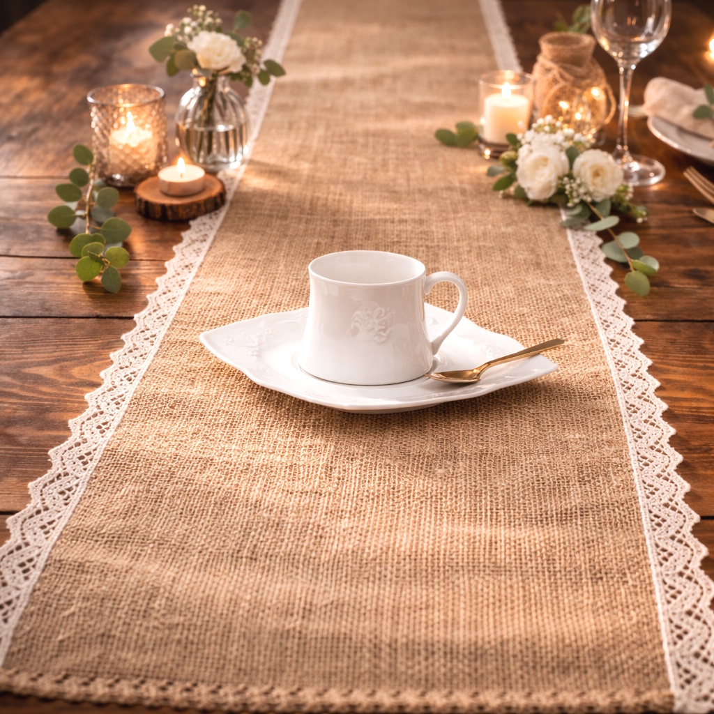 Chemin de Table Beige Style Bohème Effet Dentelle – Les Nappes