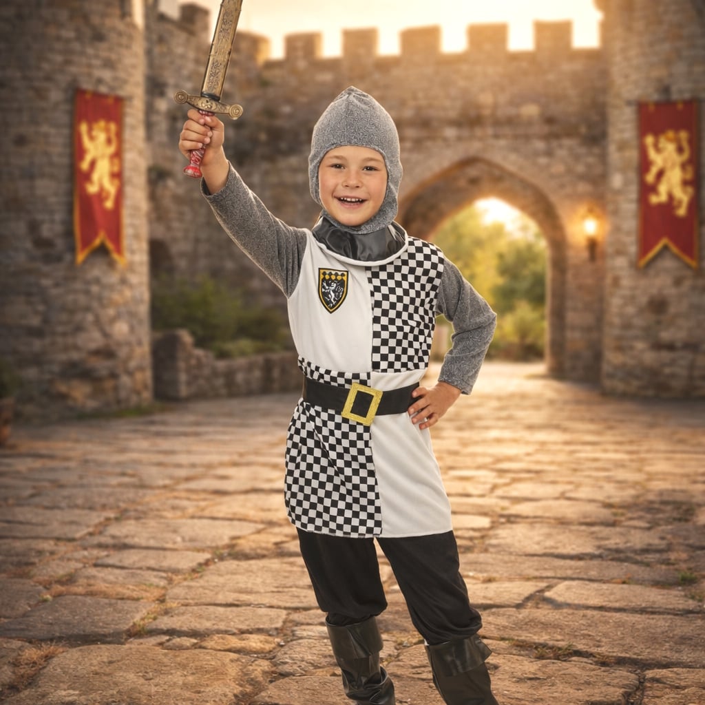 Cagoule De Chevalier Enfant – Runhomal – Lustré Métallique – 6-16 Ans – Cosplay, Carnaval, Jeu De Rôle