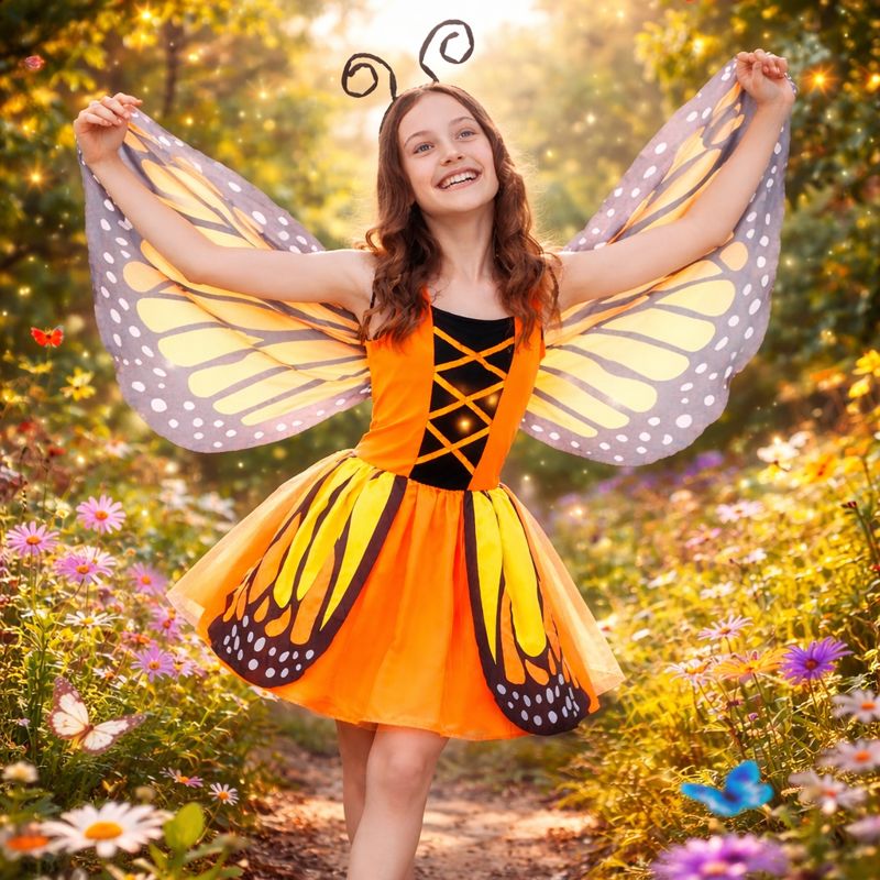 Costume Fée Papillon Enfant Adulte – Ailes, Oreilles D’Elfe, Baguette Et Guirlande – Idéal Pour Halloween Ou Bal Costumé