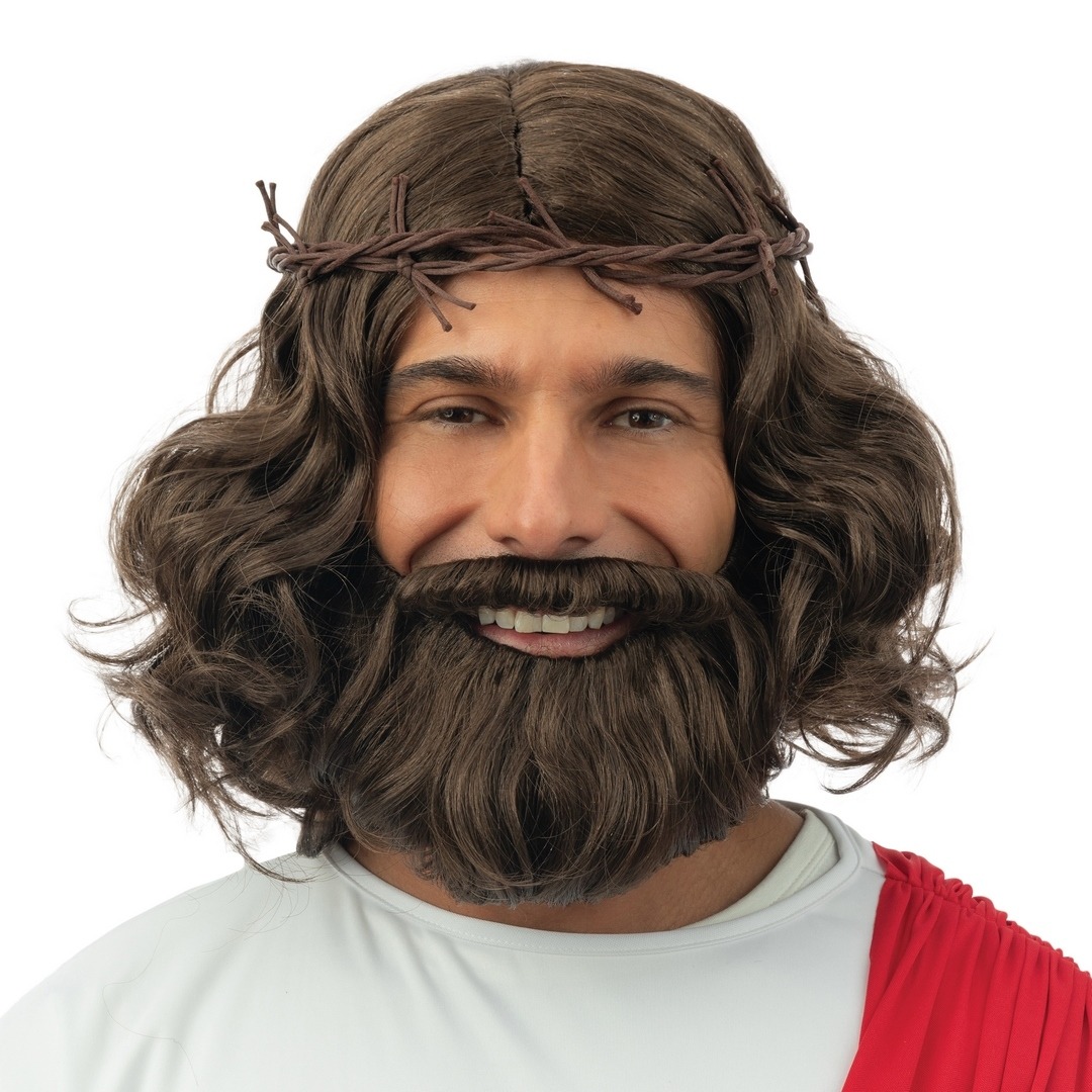 FOUNSHO Perruque Et Barbe Longue Marron Foncé - Costume Jésus, Hagrid, Viking - Cosplay Homme Adulte Pour Halloween Et Carnaval