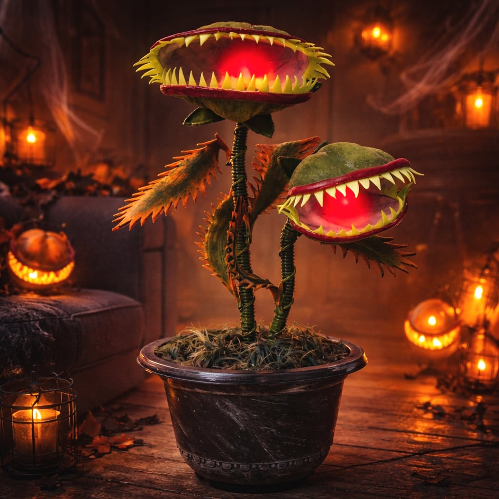 Décorations Halloween P’tit Clown – Plante Carnivore Animée En Plastique, Neuve