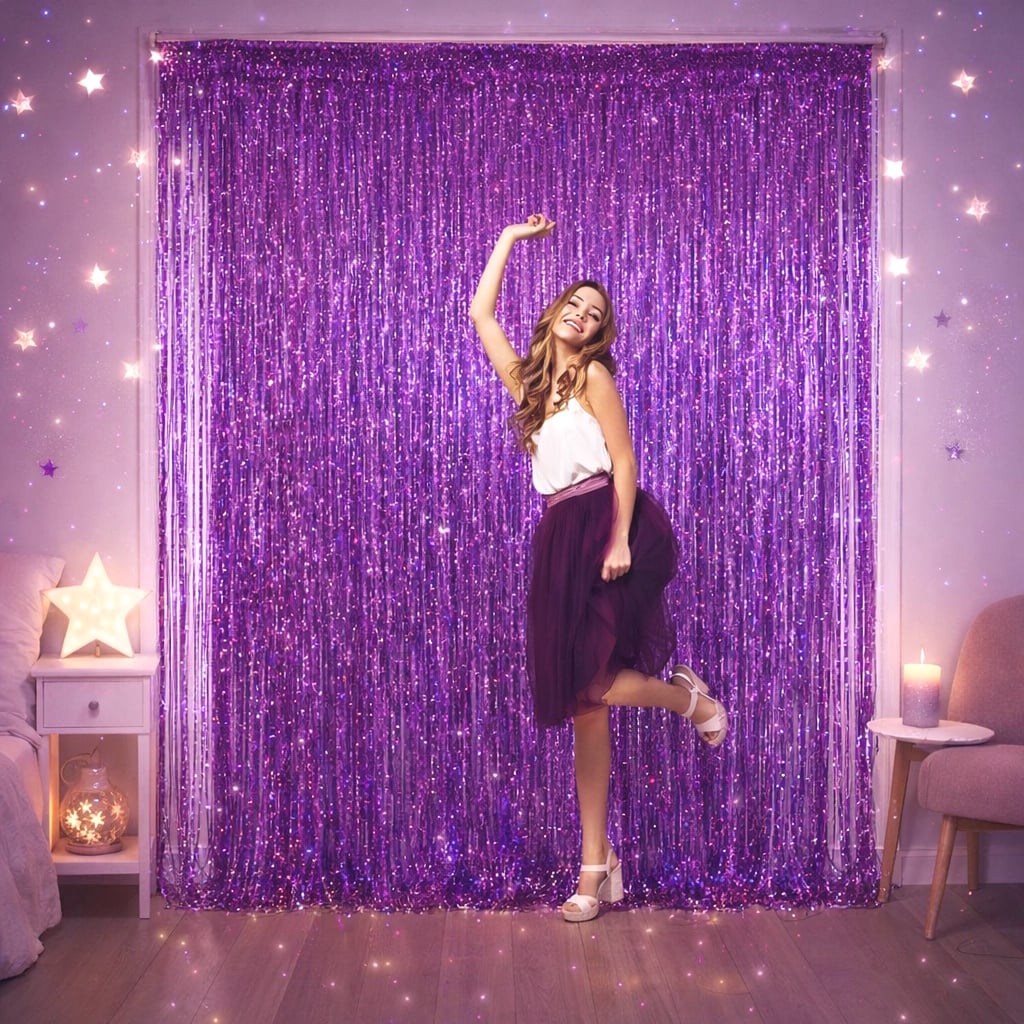 Lot 2 Rideaux Métalliques Franges Tinsel Violet 1 X 2,5 M – Décoration Anniversaire Mariage Baby Shower Noël Nouvel An Photobooth