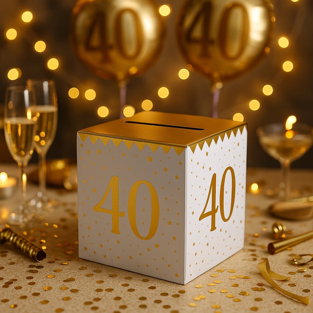 Urne Anniversaire 40 Ans Avec Confettis Bois - Boîte Cagnotte Cadeau 20x20x20 Cm - Décoration Table Fête